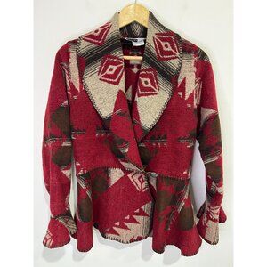 RHONDA STARK Southwest Aztec Shawl Cardigan Sweater sz SMALL S